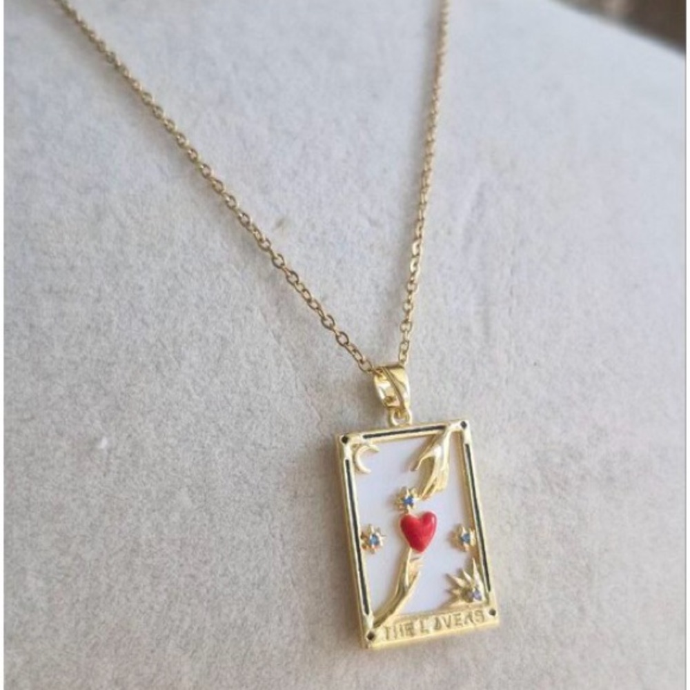 Stainless Steel Gold and Red Heart Tarot Necklace